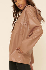 City Life Hooded Vegan Leather Pullover Jacket - ShopPromesa