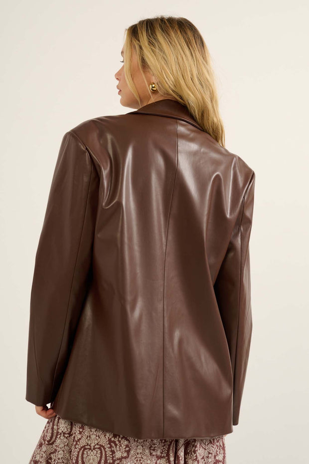 Smooth Talker Oversized Vegan Leather Blazer - ShopPromesa