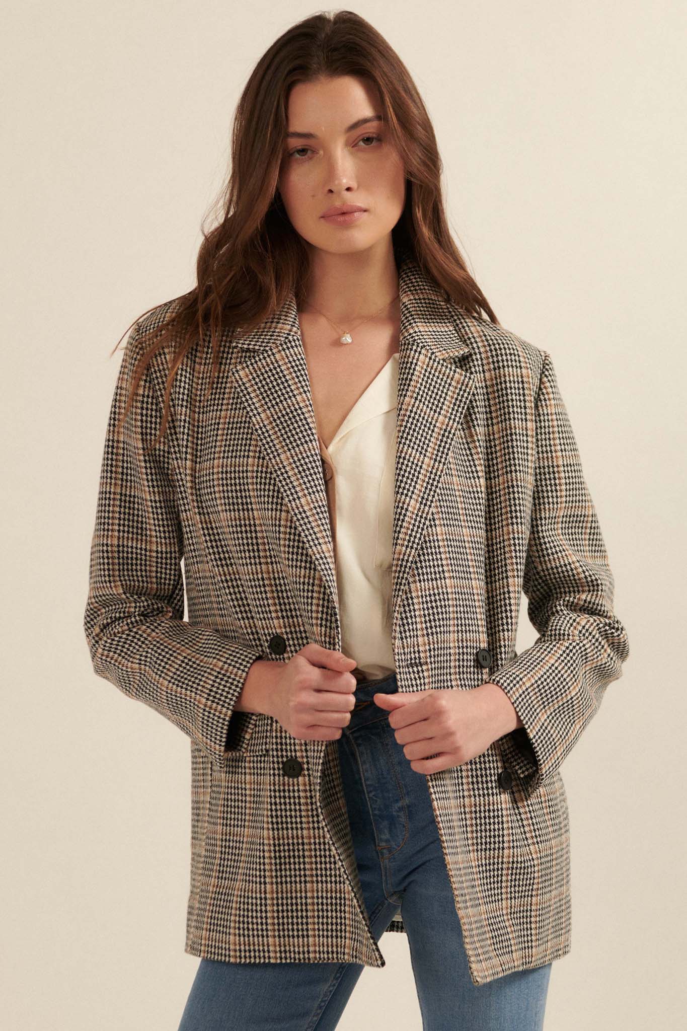 Secret to Success Plaid Double-Breasted Blazer - ShopPromesa