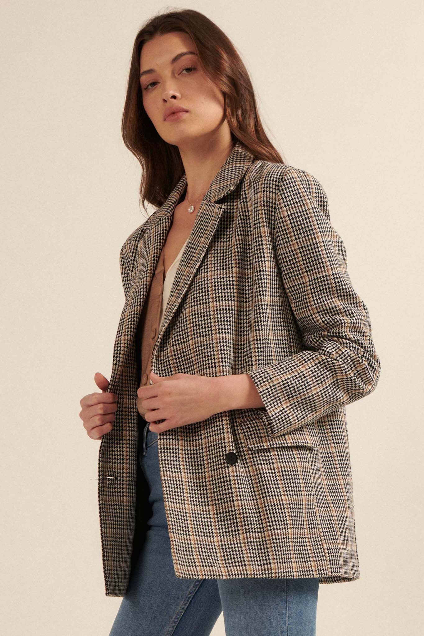 Secret to Success Plaid Double-Breasted Blazer - ShopPromesa