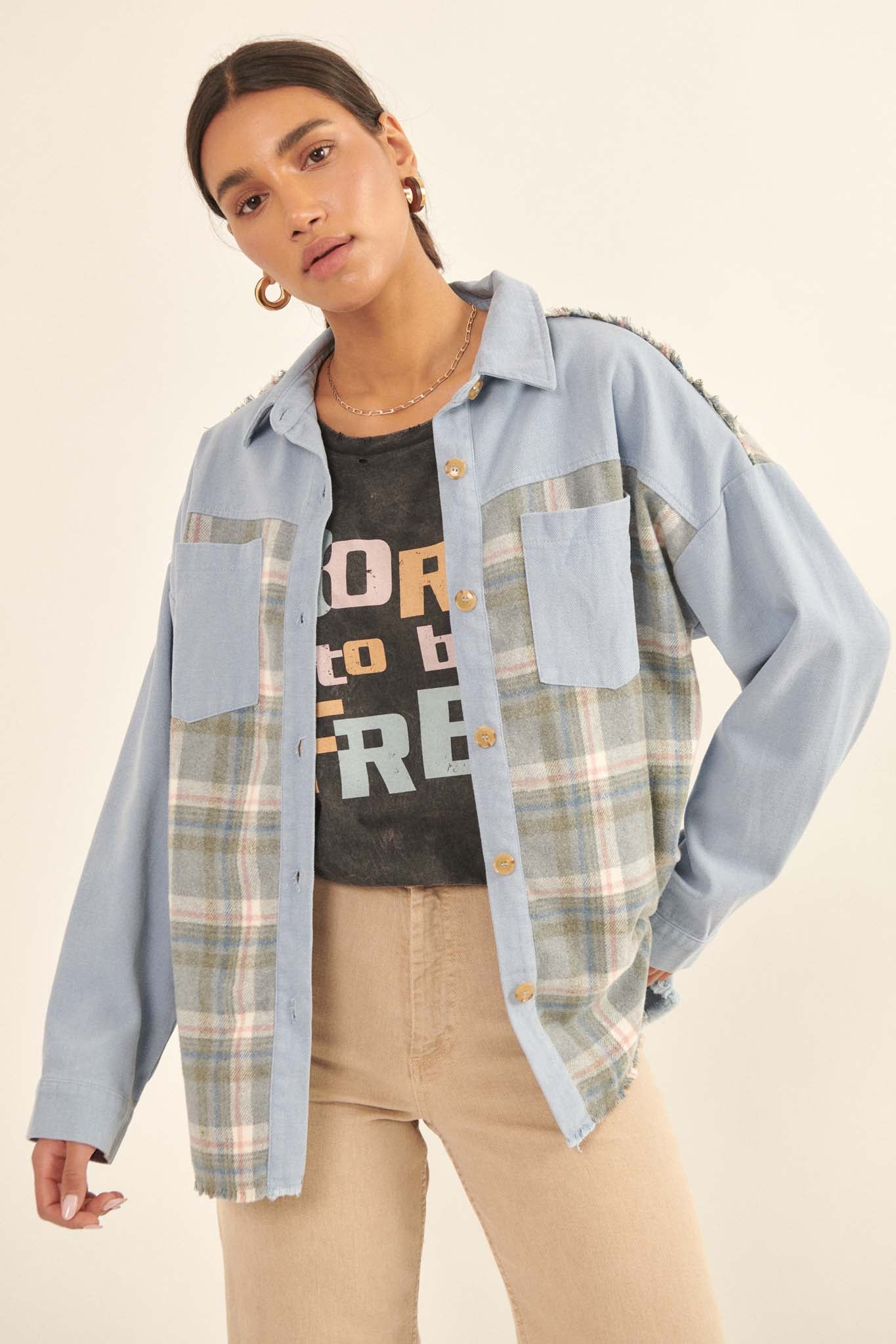 Country Girl Denim and Plaid Shirt Jacket - ShopPromesa