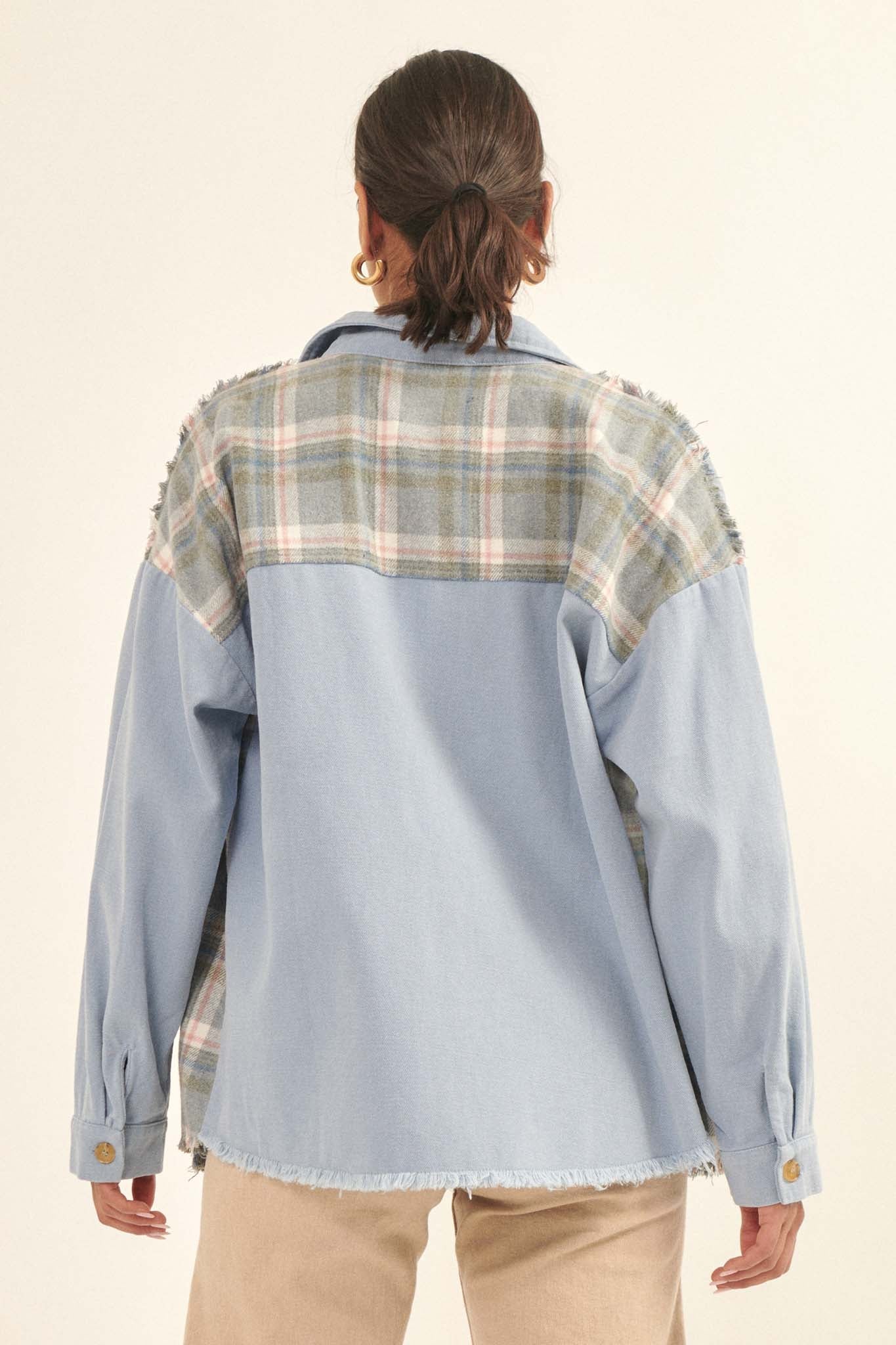 Country Girl Denim and Plaid Shirt Jacket - ShopPromesa