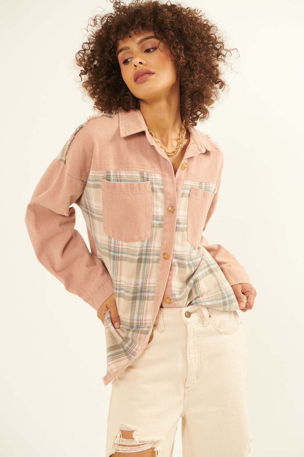 Country Girl Denim and Plaid Shirt Jacket - ShopPromesa