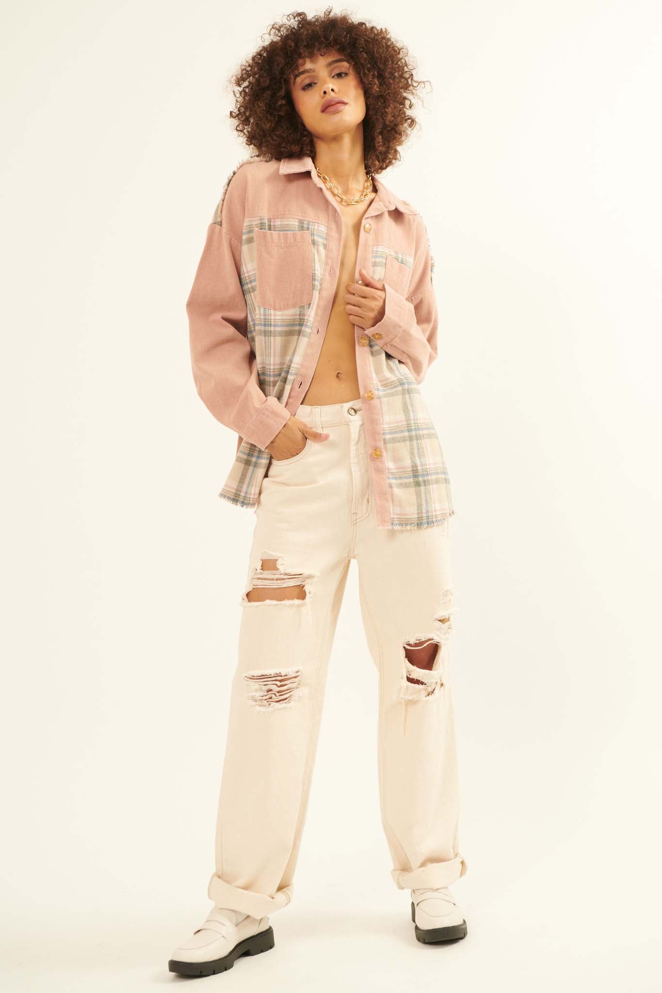 Country Girl Denim and Plaid Shirt Jacket - ShopPromesa