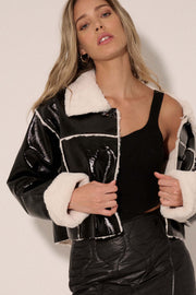 West End Girl Faux Fur-Lined Patent Jacket - ShopPromesa