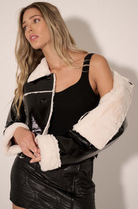 West End Girl Faux Fur-Lined Patent Jacket - ShopPromesa