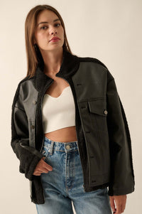 Big Rig Vegan Leather and Sherpa Trucker Jacket - ShopPromesa