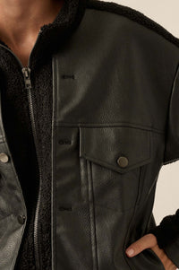 Big Rig Vegan Leather and Sherpa Trucker Jacket - ShopPromesa