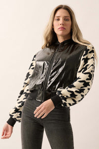 Mod World Houndstooth and Patent Bomber Jacket - ShopPromesa