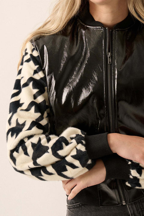 Mod World Houndstooth and Patent Bomber Jacket - ShopPromesa