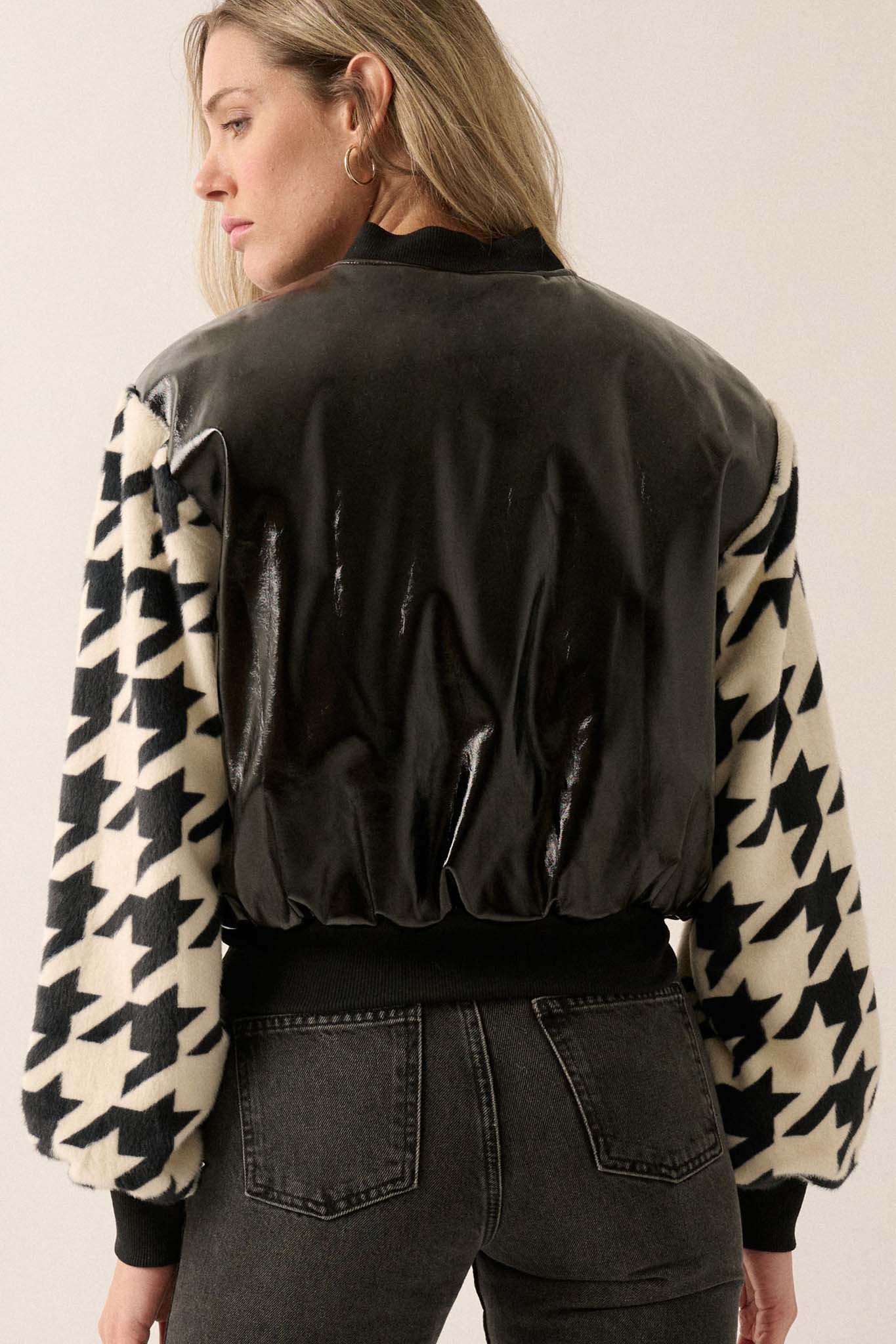 Mod World Houndstooth Patent Bomber Jacket