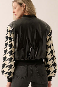 Mod World Houndstooth and Patent Bomber Jacket - ShopPromesa