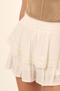 Strut It Lace-Trimmed Tiered Ruffle Culotte Shorts - ShopPromesa