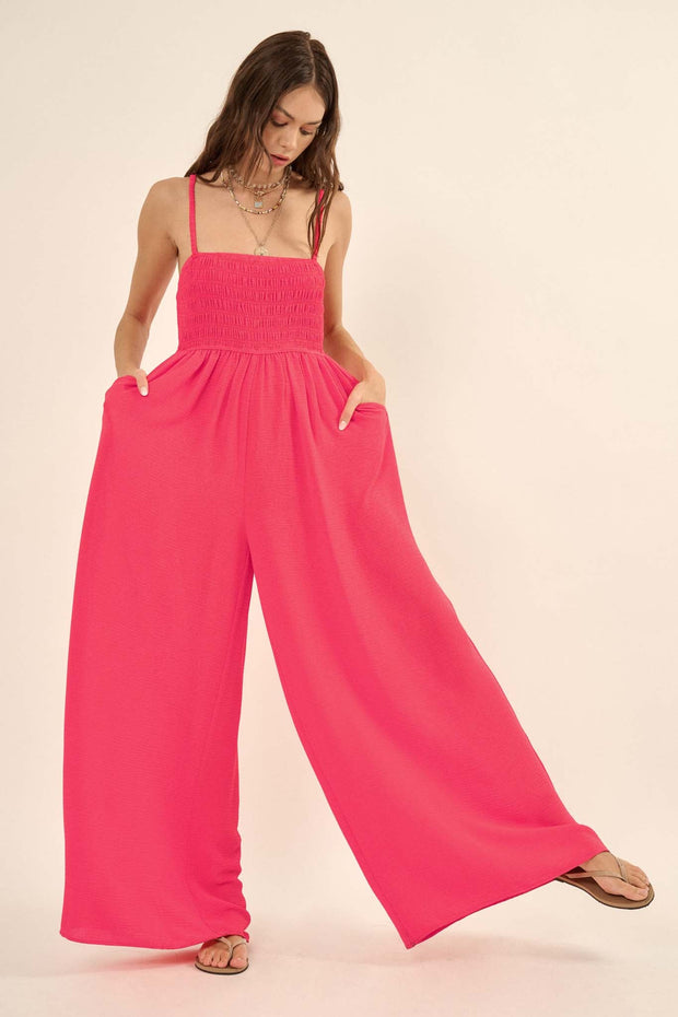 Catch Your Breath Smocked Crepe Wide-Leg Jumpsuit - ShopPromesa