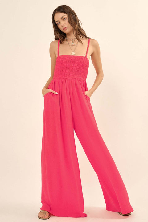Catch Your Breath Smocked Crepe Wide-Leg Jumpsuit - ShopPromesa
