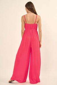 Catch Your Breath Smocked Crepe Wide-Leg Jumpsuit - ShopPromesa