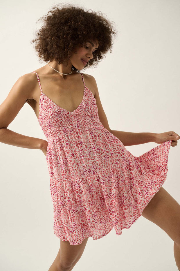 Blissful Blooms Smocked Floral Tiered Mini Dress - ShopPromesa