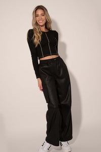 On the Run Vegan Leather Drawstring Cargo Pants - ShopPromesa