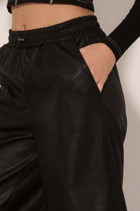 On the Run Vegan Leather Drawstring Cargo Pants - ShopPromesa