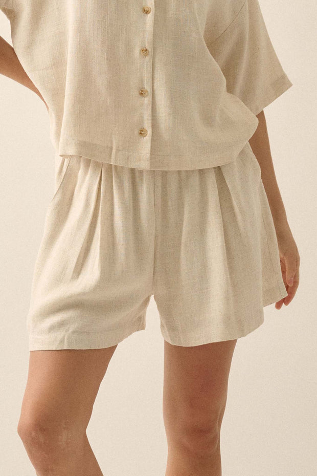 Natural Order Linen-Blend Pleated Wide-Leg Shorts - ShopPromesa