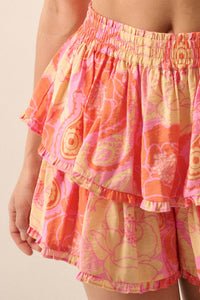 Tasty Treat Floral Paisley Tiered Ruffle Shorts - ShopPromesa