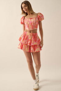 Tasty Treat Floral Paisley Tiered Ruffle Shorts - ShopPromesa