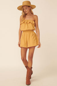 So Caught Up Ruffled Cotton Tube Romper - ShopPromesa