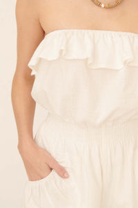 So Caught Up Ruffled Cotton Tube Romper - ShopPromesa