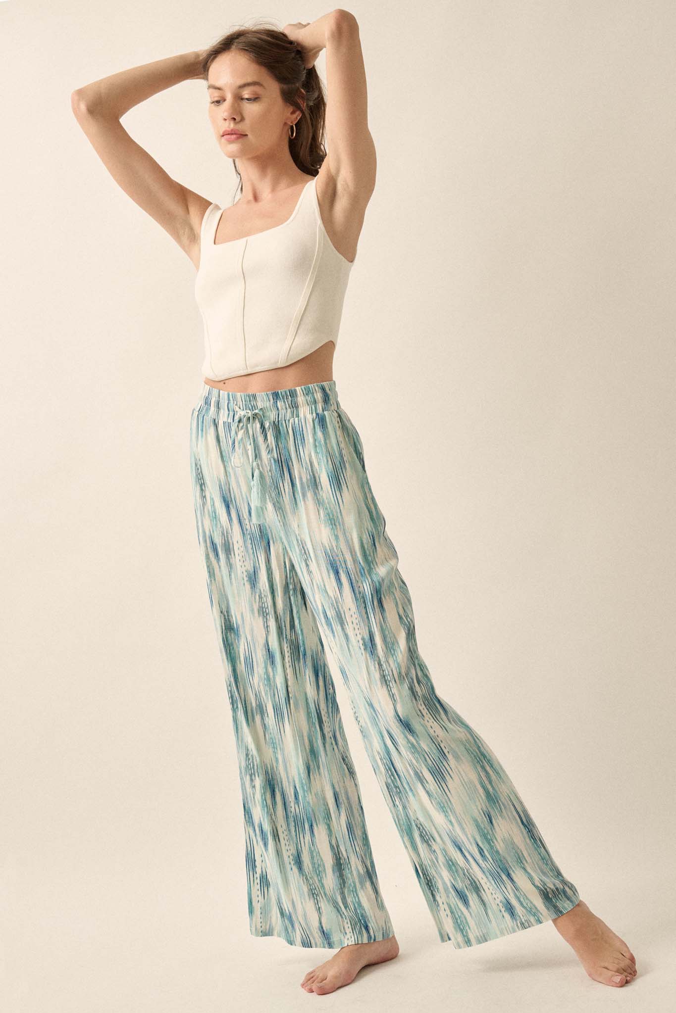 Beach Bash Abstract-Print Wide-Leg Drawstring Pants - ShopPromesa