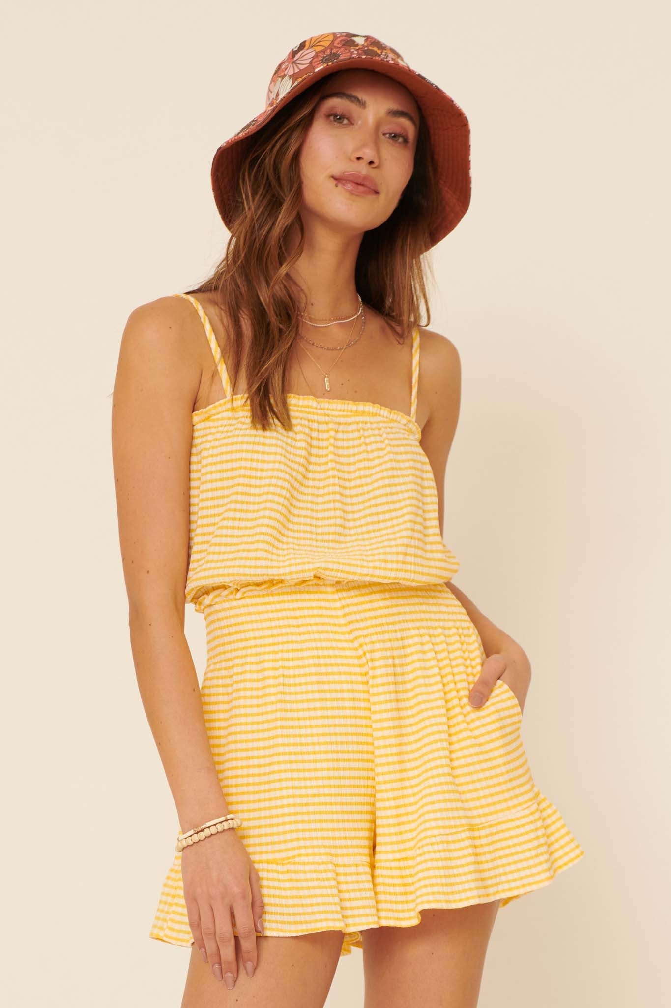 Lemonade Stand Ruffled Gingham Cami Romper - ShopPromesa