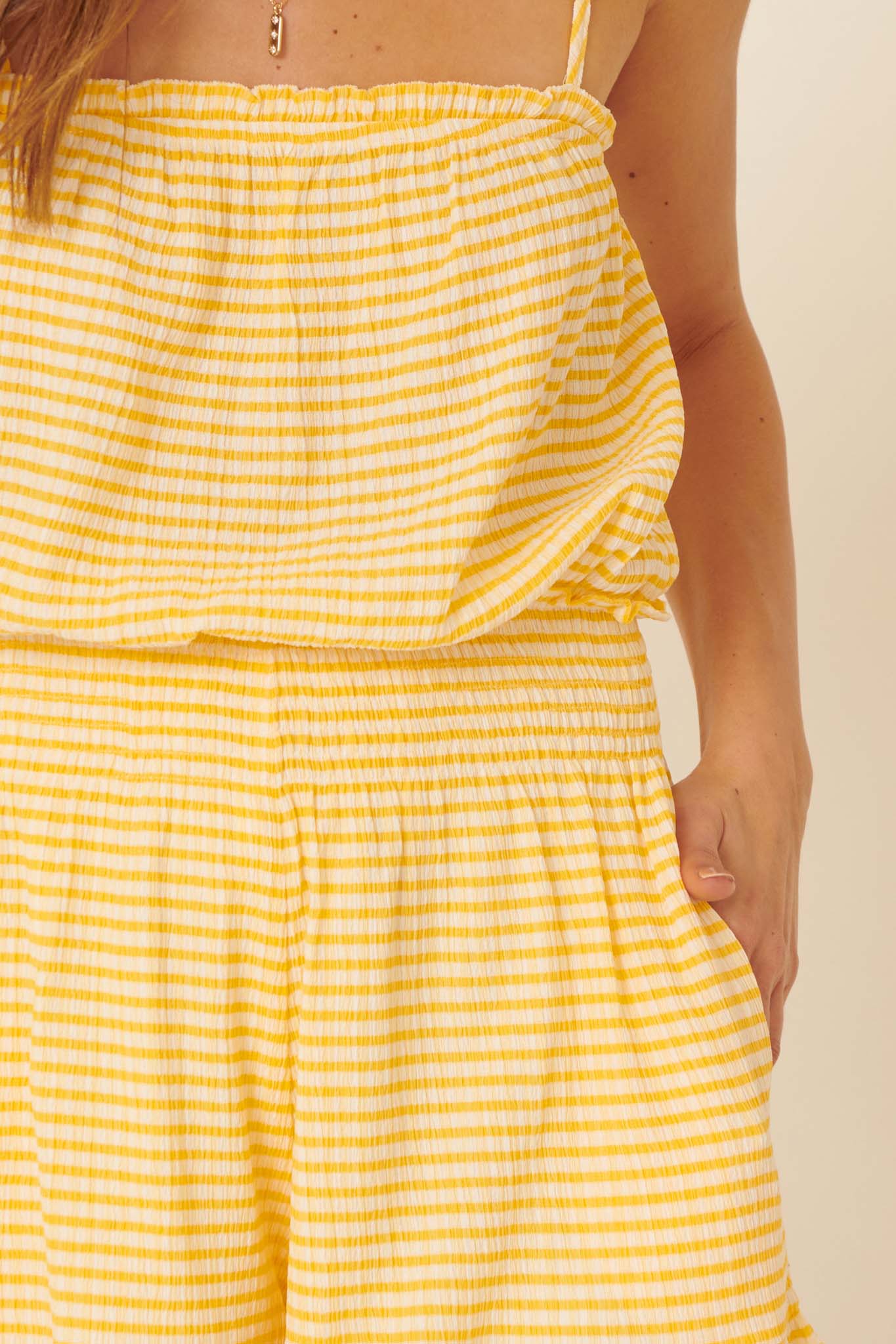 Lemonade Stand Ruffled Gingham Cami Romper - ShopPromesa