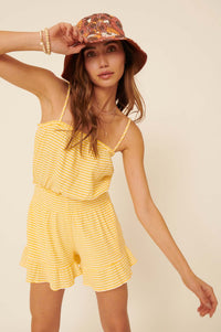 Lemonade Stand Ruffled Gingham Cami Romper - ShopPromesa