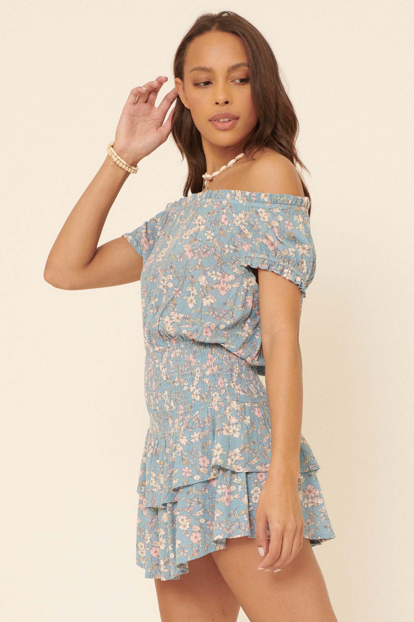 Butterfly Dream Ruffled Floral Skort Romper - ShopPromesa