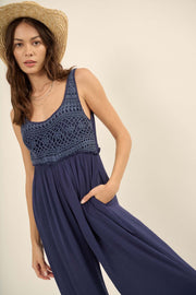 Feeling Fine Crochet Lace Bodice Wide-Leg Jumpsuit - ShopPromesa