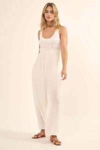 Feeling Fine Crochet Lace Bodice Wide-Leg Jumpsuit - ShopPromesa