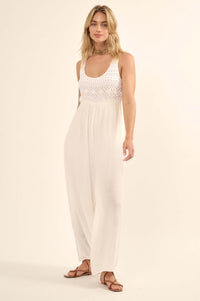 Feeling Fine Crochet Lace Bodice Wide-Leg Jumpsuit - ShopPromesa