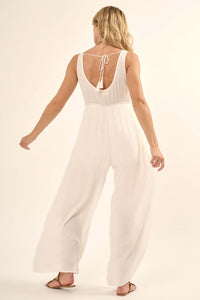 Feeling Fine Crochet Lace Bodice Wide-Leg Jumpsuit - ShopPromesa