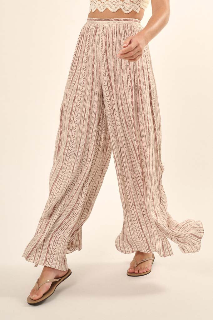 Journey Begins Geo-Print Wide-Leg Split Pants - ShopPromesa