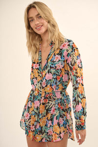 San Juan Sunset Floral Chiffon Shirt Romper - ShopPromesa