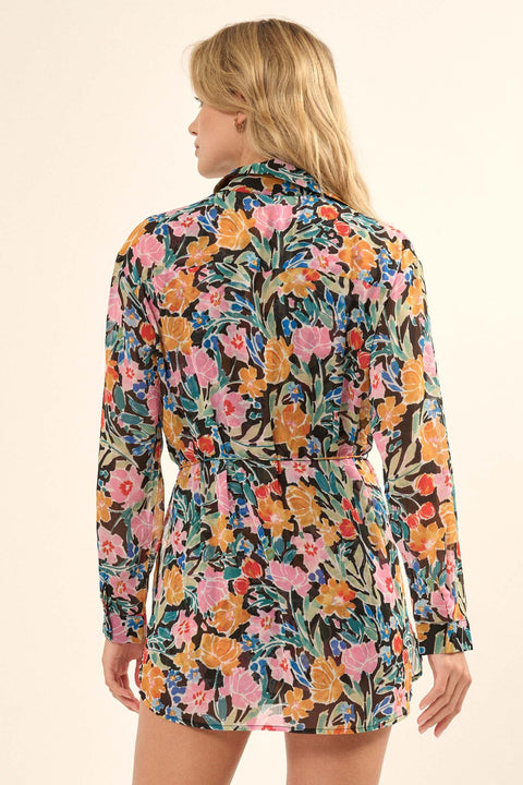 San Juan Sunset Floral Chiffon Shirt Romper - ShopPromesa