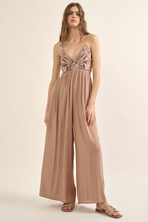 Common Thread Embroidered Wide-Leg Jumpsuit - ShopPromesa