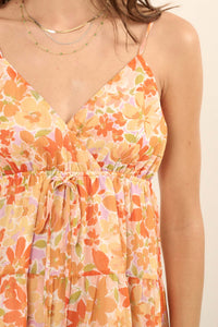 Peach Blossoms Floral Chiffon Tiered Ruffle Romper - ShopPromesa