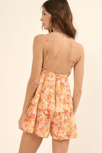 Peach Blossoms Floral Chiffon Tiered Ruffle Romper - ShopPromesa