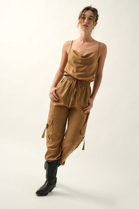 Stepping Out Matte Satin Cargo Cami Jumpsuit - ShopPromesa