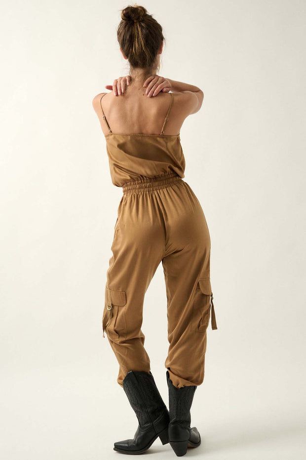 Stepping Out Matte Satin Cargo Cami Jumpsuit - ShopPromesa