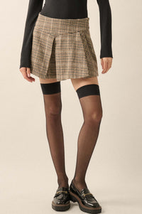 Prep School Houndstooth Plaid Pleated Mini Skort - ShopPromesa