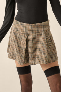 Prep School Houndstooth Plaid Pleated Mini Skort - ShopPromesa