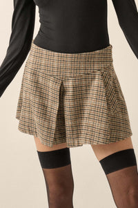 Prep School Houndstooth Plaid Pleated Mini Skort - ShopPromesa