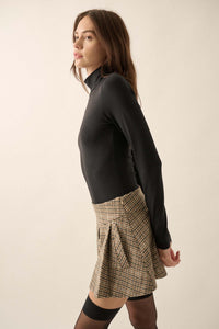 Prep School Houndstooth Plaid Pleated Mini Skort - ShopPromesa