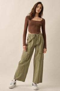 Keep It Real Wide-Leg Drawstring Cargo Pants - ShopPromesa